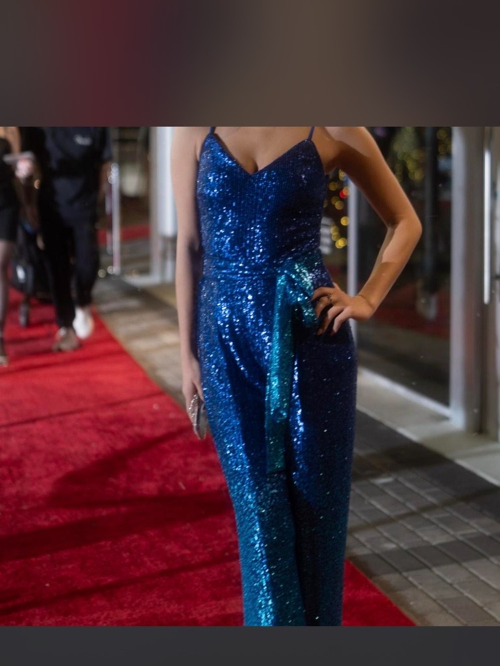 envy Brand Blue Sequin Spaghetti-Strap Jumpsuit small